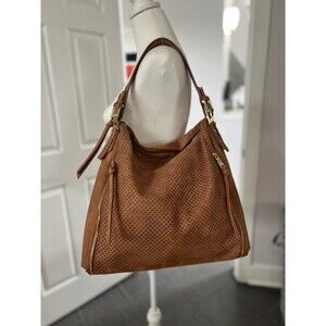Steve Madden Camel Vegan Leather Perforated Hobo Shoulder Bag #306